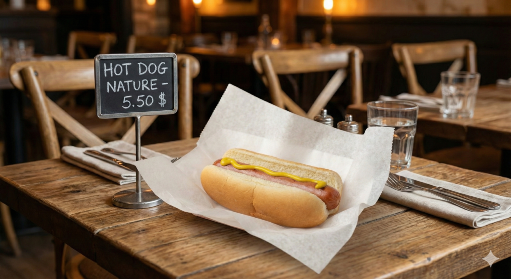C'est une image qui montre un Hot Dog nature avec son prix.