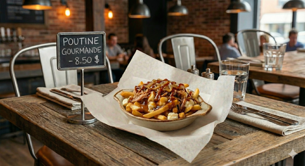 C'est une image qui montre la poutine gourmande avec son prix.