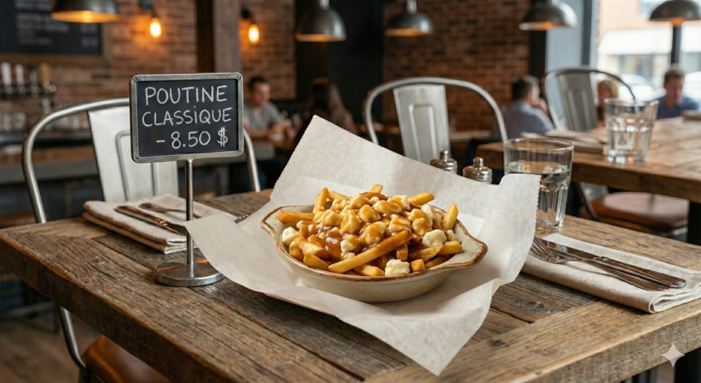 C'est une image qui montre une Poutine classique avec son prix.