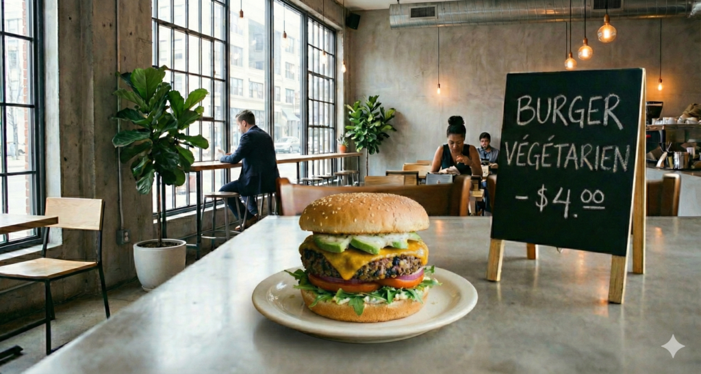 C'est une image qui montre le burger au Bacon bleu avec son prix.