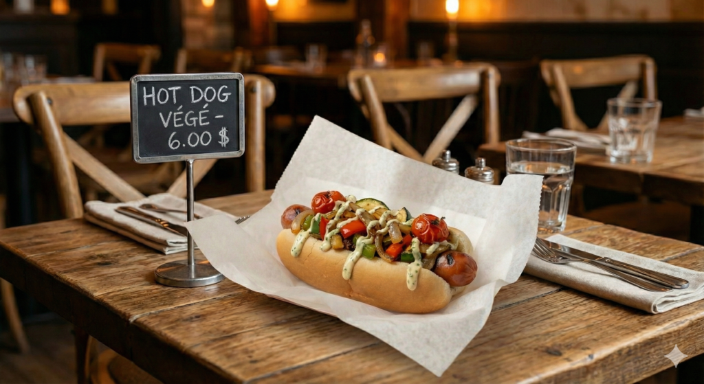 C'est une image qui montre un Hot Dog Végétarien avec son prix.